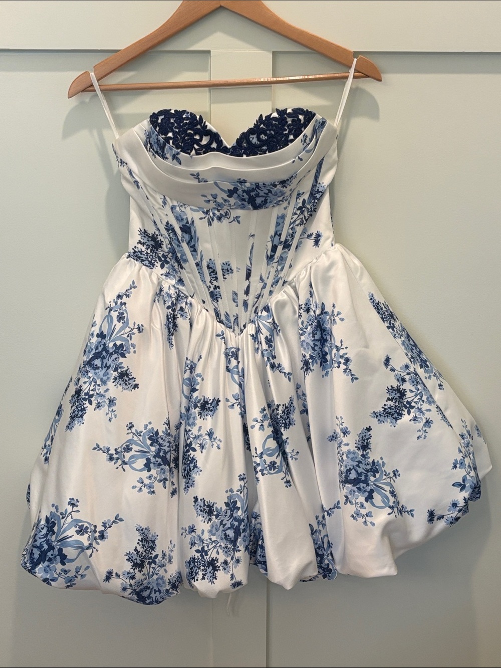 Stacees A-line Floral Print Strapless Corset Bubble Dress